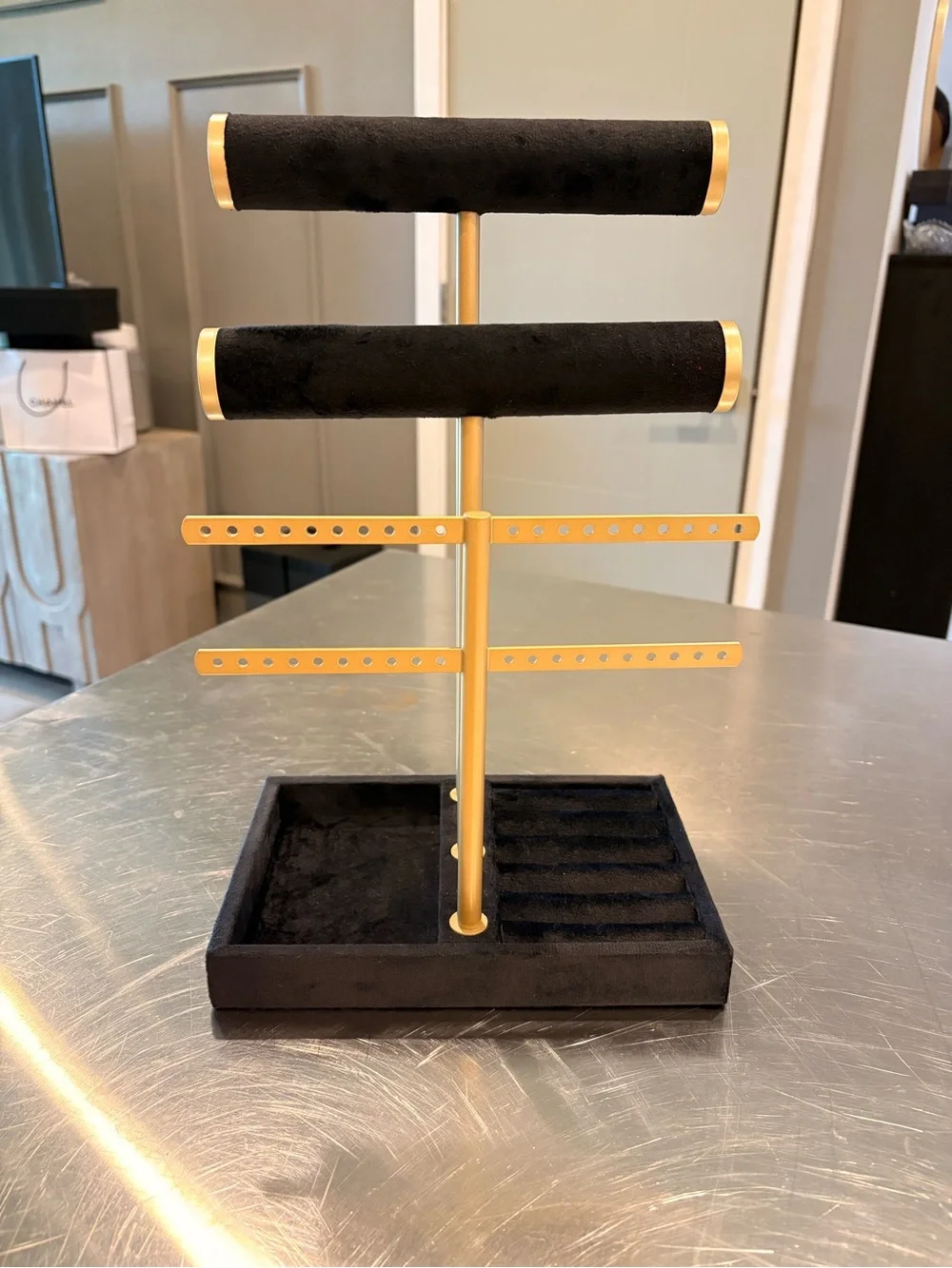 Black Velvet & Gold Jewelry Display Stand Organizer